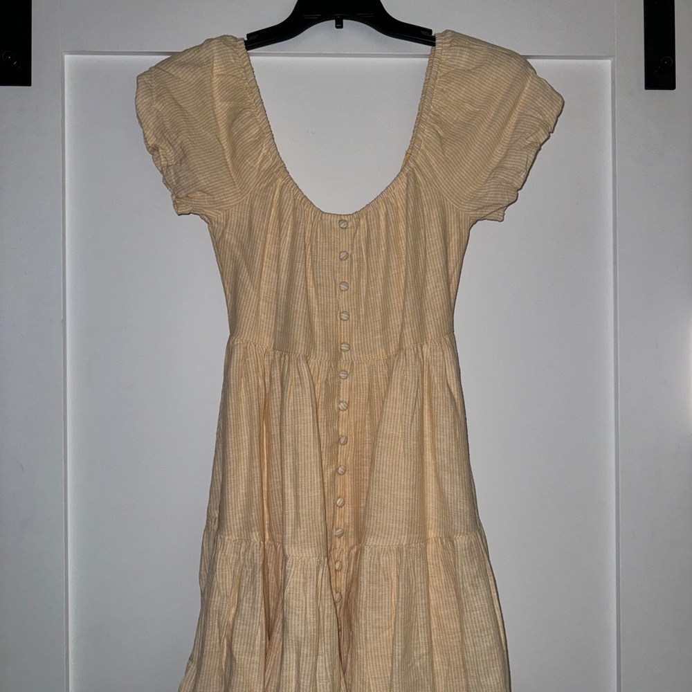 American Eagle Outfitters Yellow and White Striped Button-Front Midi Dress